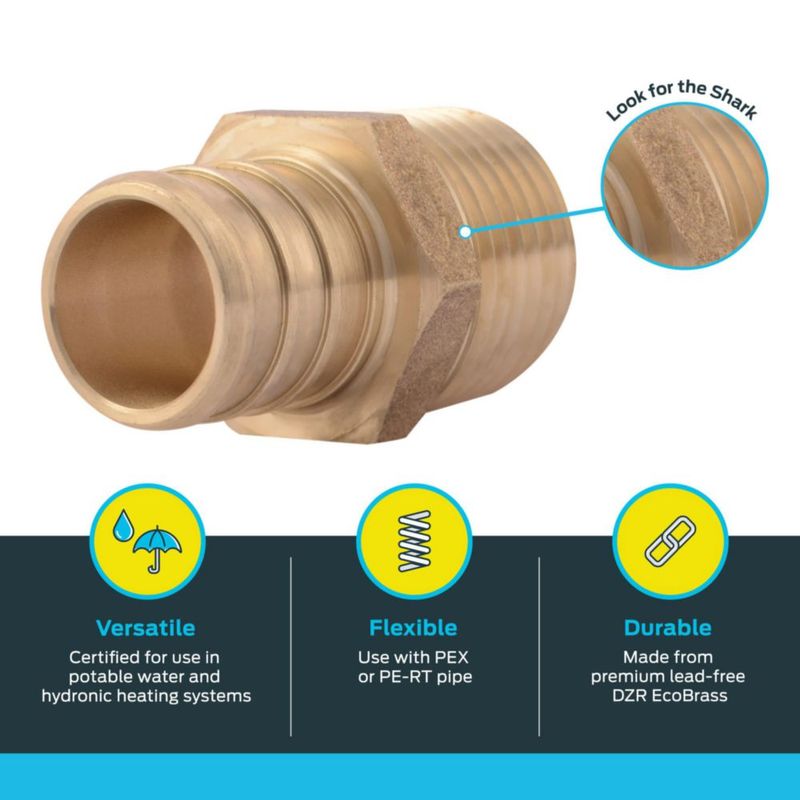 Adaptador macho SharkBite Crimp latón 3/4 x 1/2 pulgadas