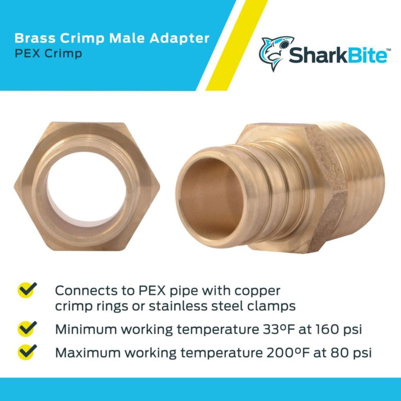 Adaptador macho SharkBite Crimp latón 3/4 x 1/2 pulgadas