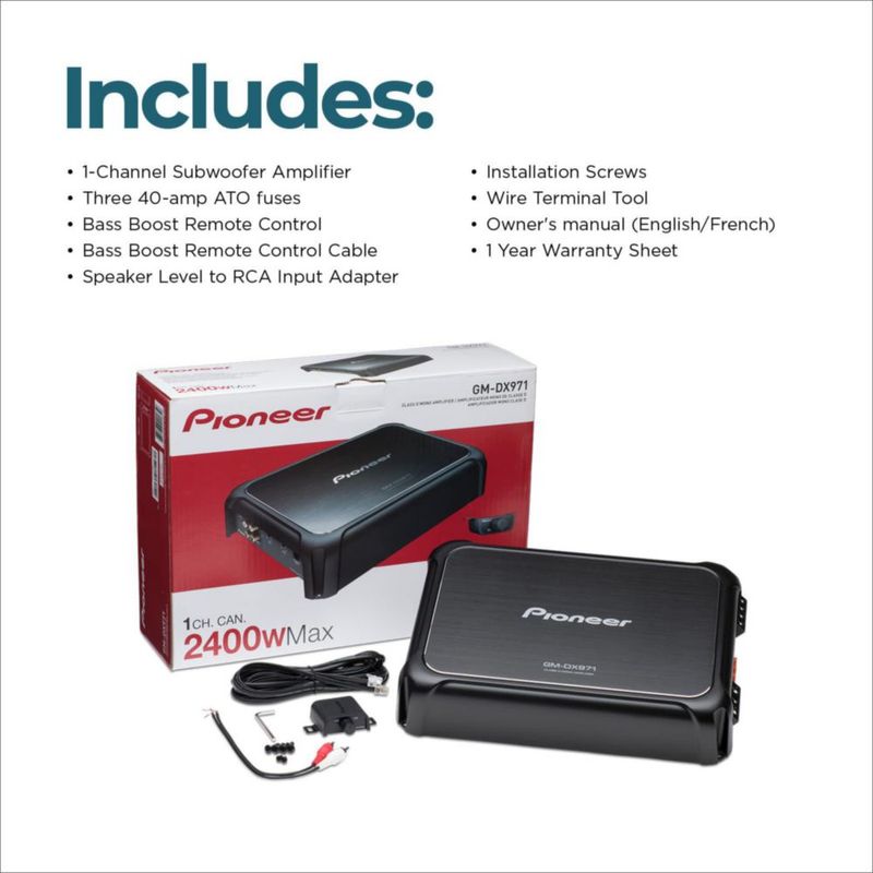 Amplificador para auto Pioneer GM-DX971 de 2400 W máx. Clase D con refuerzo de bajos