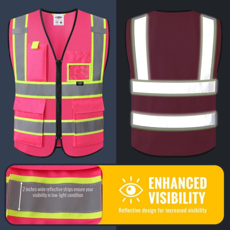 Chaleco de Seguridad JKSafety Rosa M Alta Visibilidad Bolsillos Cremallera