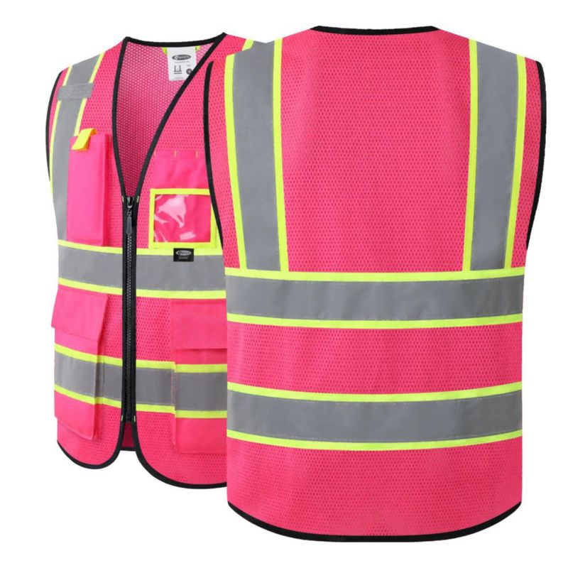 Chaleco de Seguridad JKSafety Rosa M Alta Visibilidad Bolsillos Cremallera
