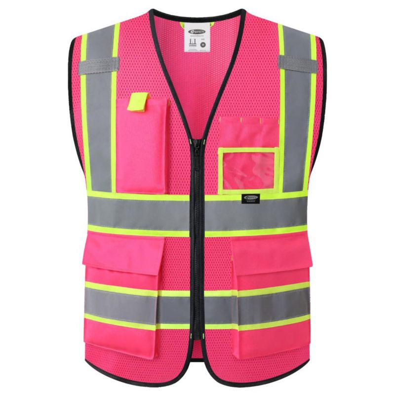 Chaleco de Seguridad JKSafety Rosa M Alta Visibilidad Bolsillos Cremallera