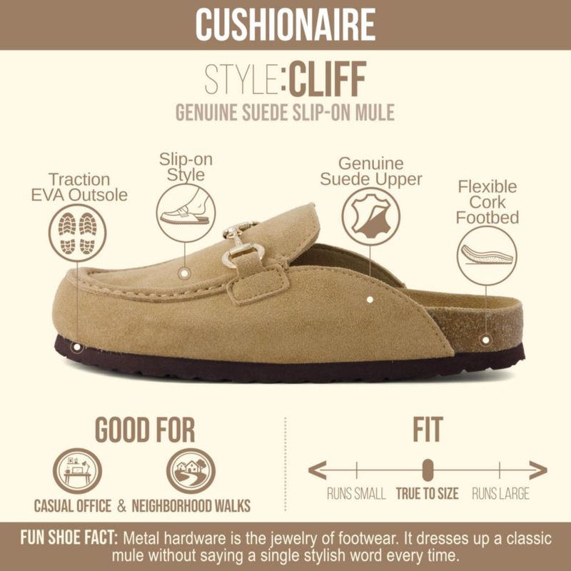 Zuecos tipo Mule CUSHIONAIRE Sand 10 de Gamuza para Mujer
