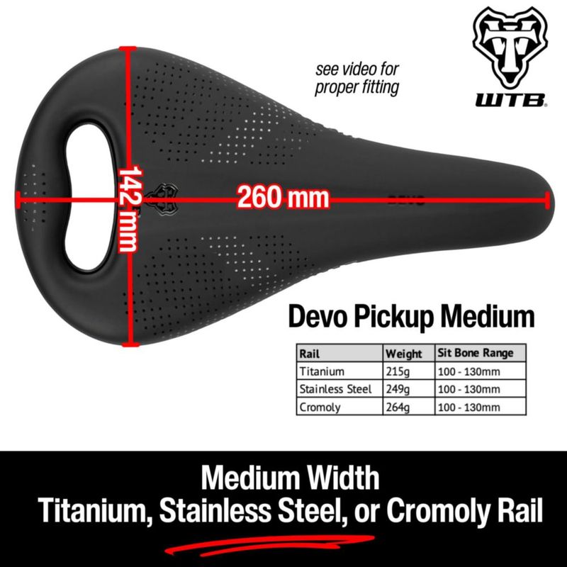 Silla de bicicleta WTB Devo Pickup con manija de elevación y tecnología Fusion Form