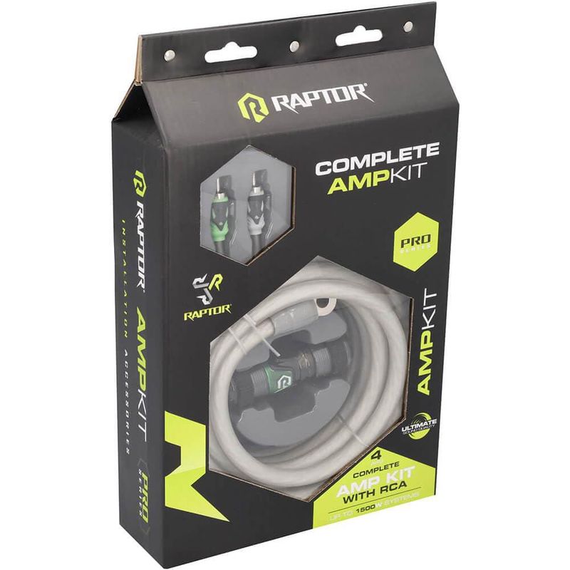 Kit de amplificador Raptor 1500 W 4 AWG con cable RCA y fusible