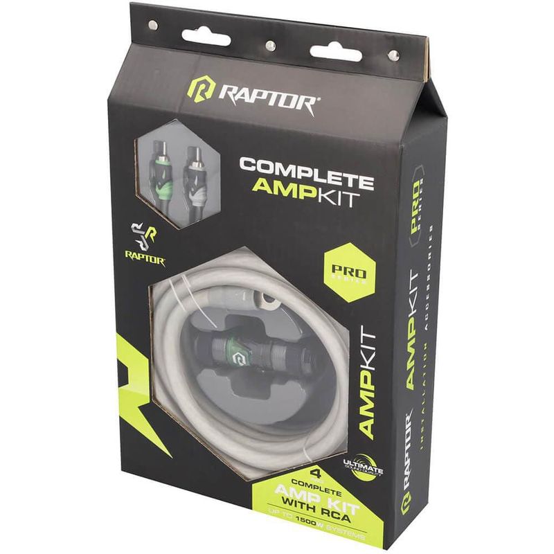 Kit de amplificador Raptor 1500 W 4 AWG con cable RCA y fusible