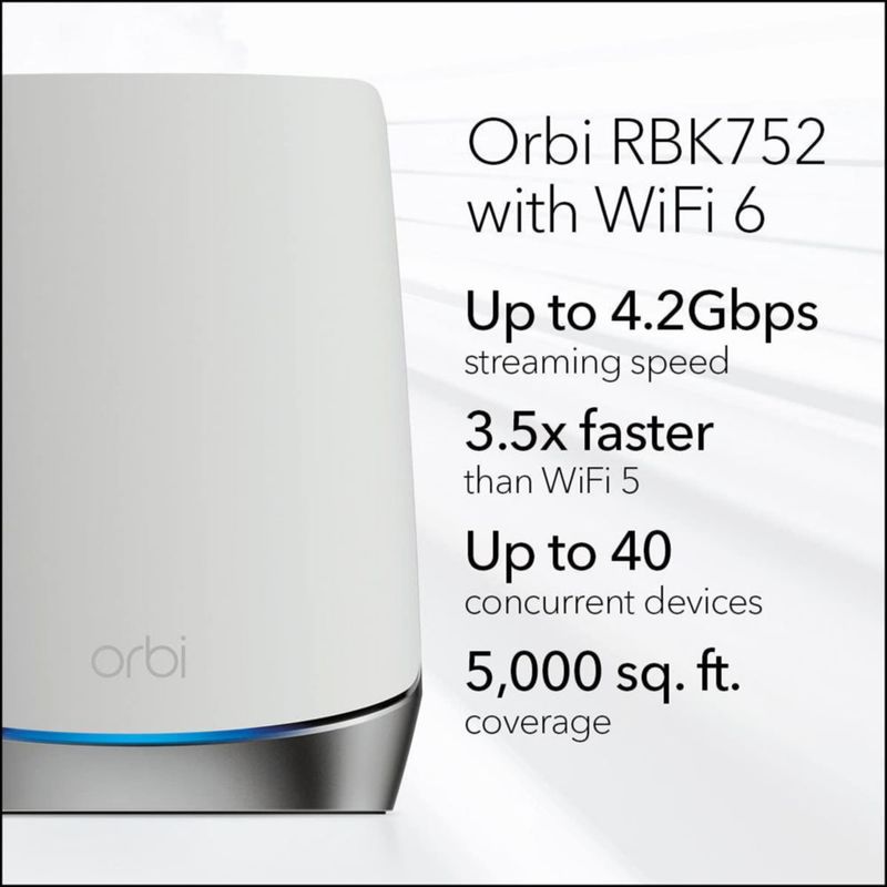 Enrutador NETGEAR Orbi RBK752 con sistema WiFi 6 con 1 satélite AX4200