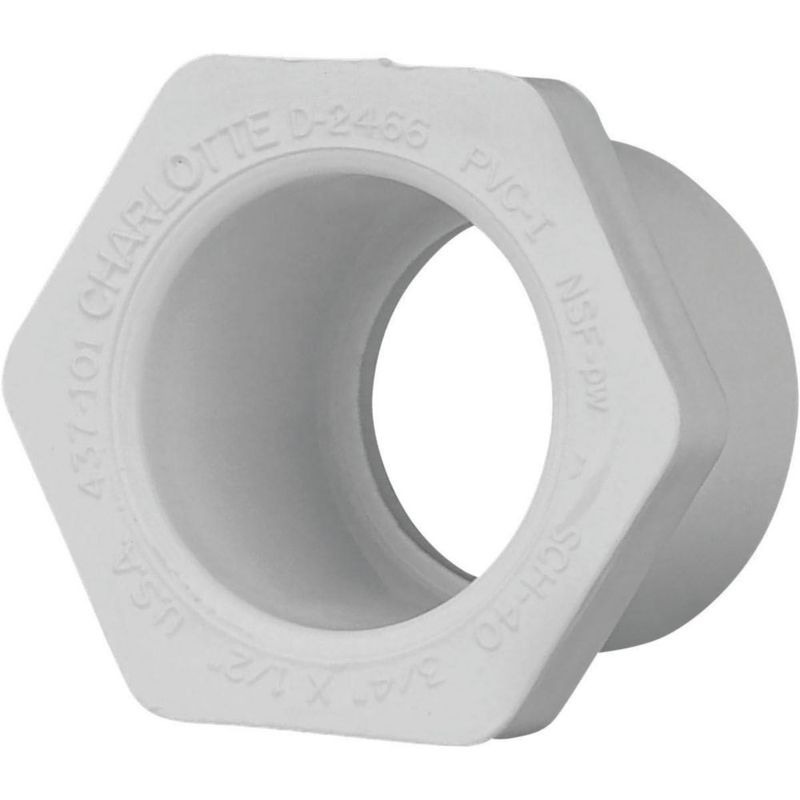 Buje reductor de PVC Charlotte Pipe 3/4 x 1/2 pulgadas Schedule 40
