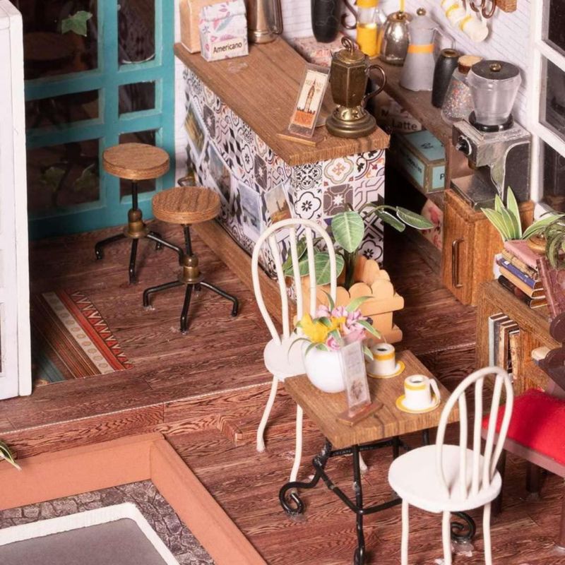 Kit DIY 3D de casa de café Robotime con luz LED 23 x 20 x 20 cm