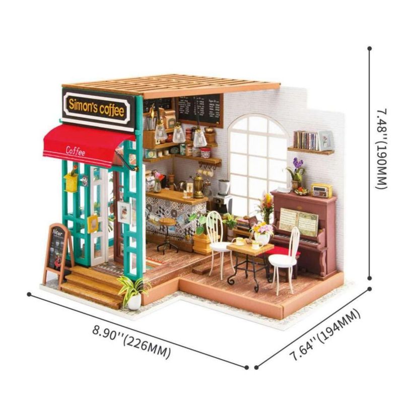 Kit DIY 3D de casa de café Robotime con luz LED 23 x 20 x 20 cm