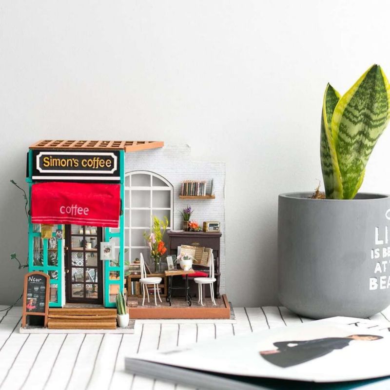 Kit DIY 3D de casa de café Robotime con luz LED 23 x 20 x 20 cm
