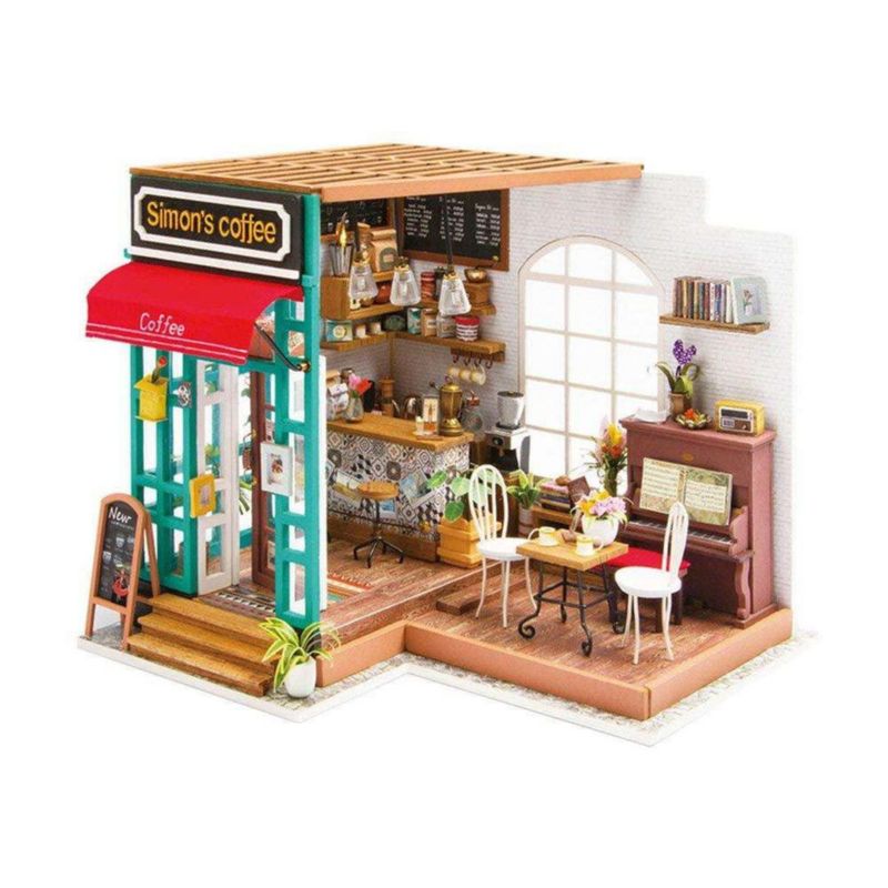 Kit DIY 3D de casa de café Robotime con luz LED 23 x 20 x 20 cm