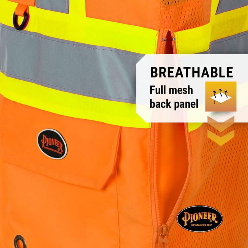 Chaleco Pioneer de 12 bolsillos Naranja/Verde Alta Visibilidad