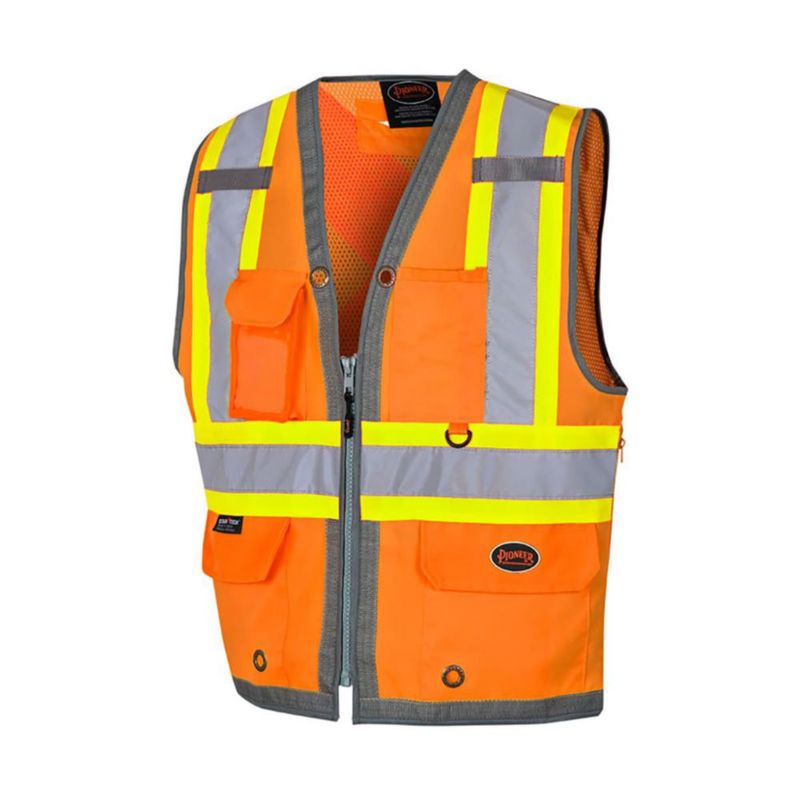 Chaleco Pioneer de 12 bolsillos Naranja/Verde Alta Visibilidad