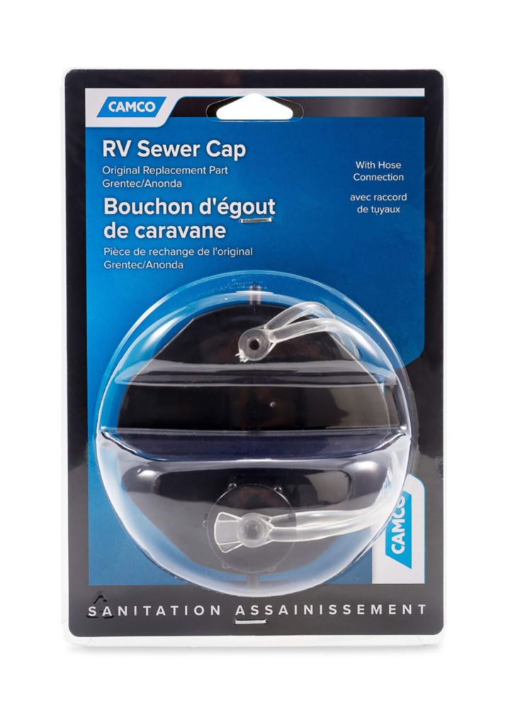 Tapa para desagüe Camco 39463 con conexión para manguera 3/4" negra
