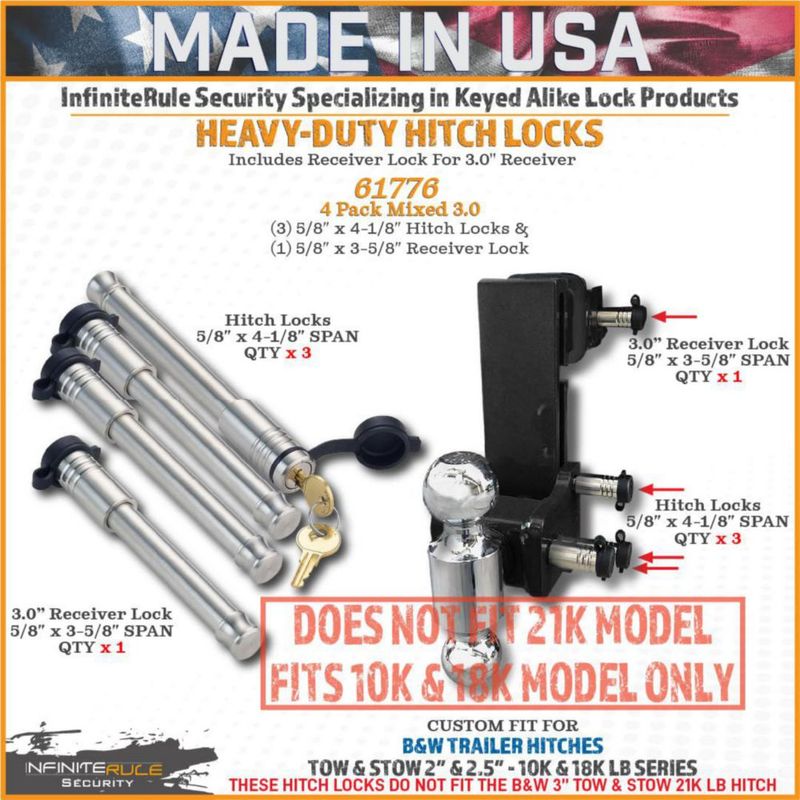 Hitch Locks InfiniteRule Security B&W Tow & Stow 2 10 K y 2.5 18 K