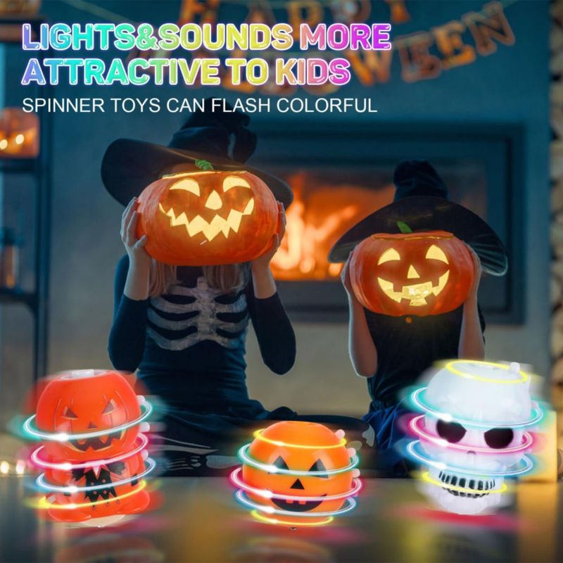 DERAYEE Set de 3 Peonzas LED para Halloween – Calabaza y Fantasma Luz y Música Ideal para Fiestas Bolsas de Regalo y Recompensas en el Aula