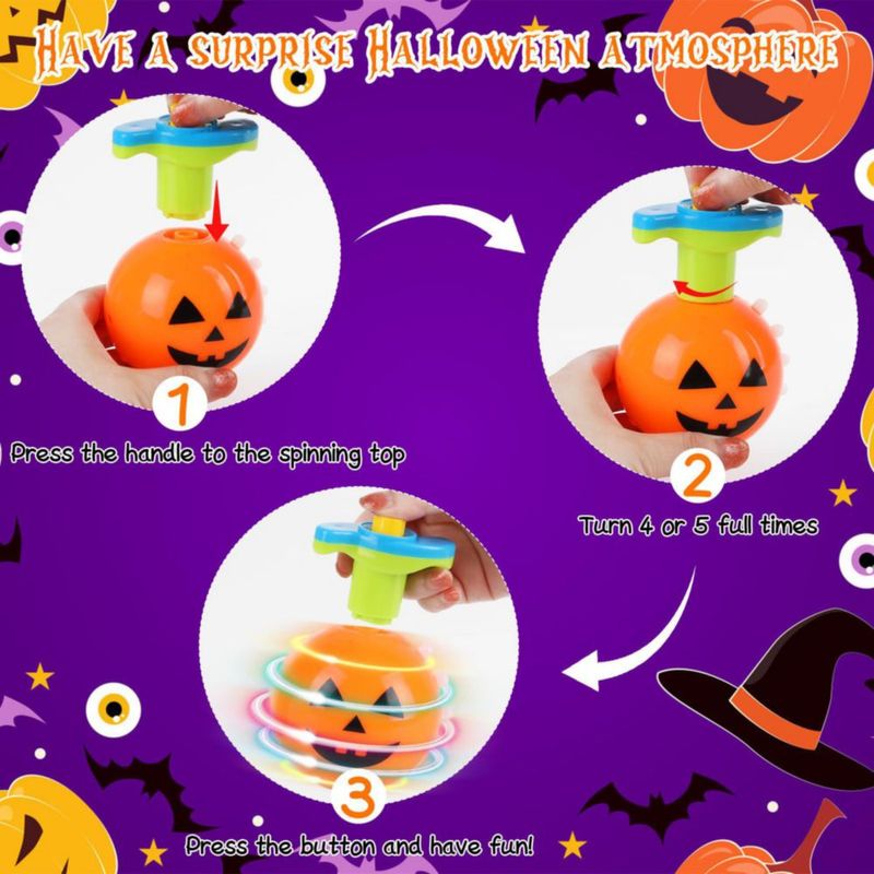 DERAYEE Set de 3 Peonzas LED para Halloween – Calabaza y Fantasma Luz y Música Ideal para Fiestas Bolsas de Regalo y Recompensas en el Aula