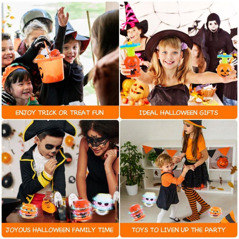 DERAYEE Set de 3 Peonzas LED para Halloween – Calabaza y Fantasma Luz y Música Ideal para Fiestas Bolsas de Regalo y Recompensas en el Aula