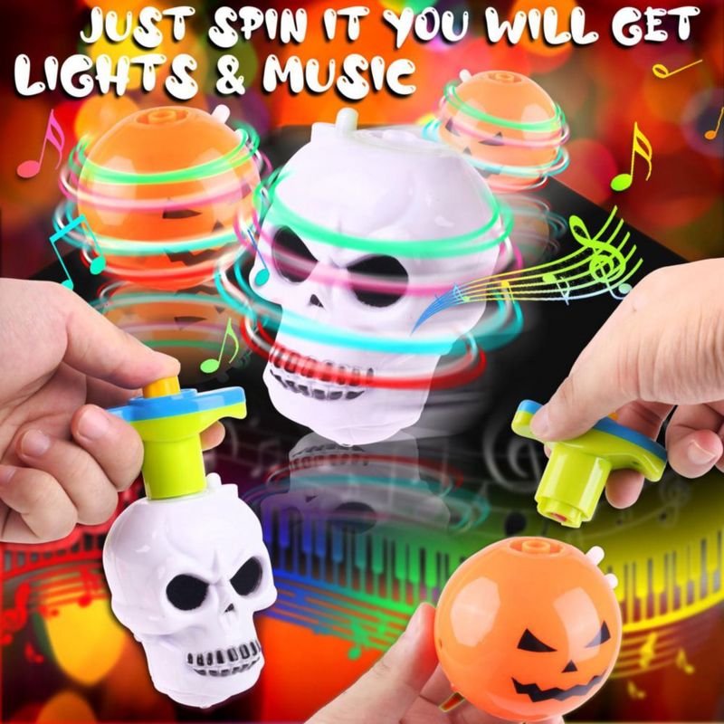DERAYEE Set de 3 Peonzas LED para Halloween – Calabaza y Fantasma Luz y Música Ideal para Fiestas Bolsas de Regalo y Recompensas en el Aula