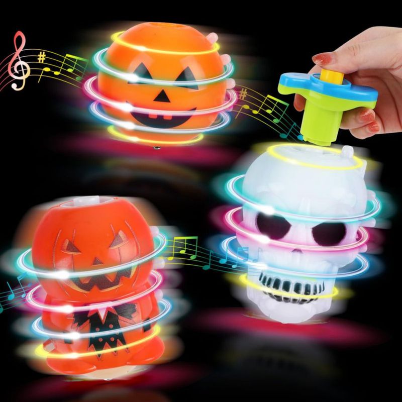 DERAYEE Set de 3 Peonzas LED para Halloween – Calabaza y Fantasma Luz y Música Ideal para Fiestas Bolsas de Regalo y Recompensas en el Aula