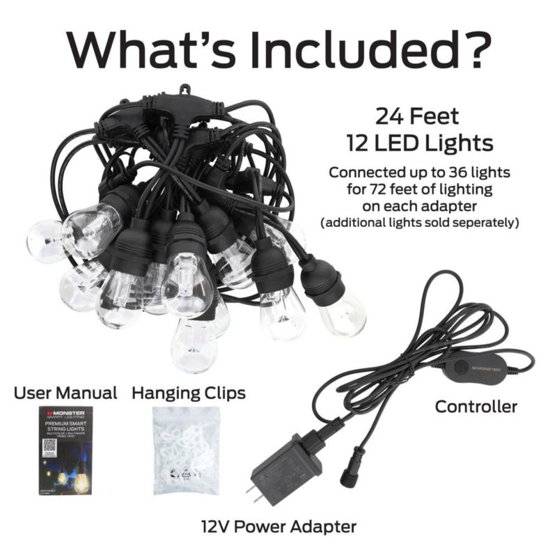 Monster Smart 73 m Luces de guirnalda exteriores RGB+WW con 12 bombillas