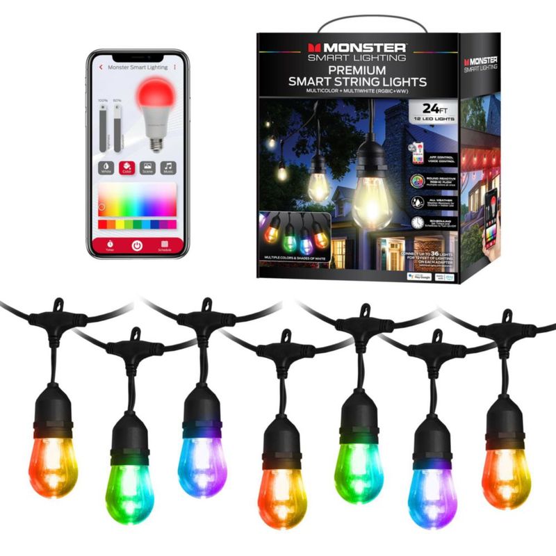 Monster Smart 73 m Luces de guirnalda exteriores RGB+WW con 12 bombillas