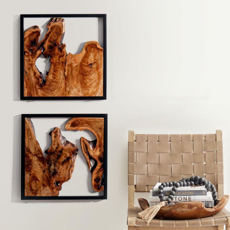 Escultura de pared WELLAND 41 cm de madera con borde natural (juego de 2)