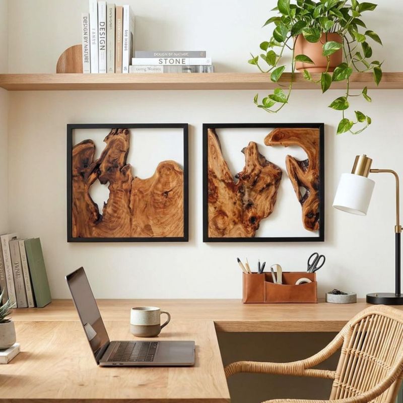 Escultura de pared WELLAND 41 cm de madera con borde natural (juego de 2)