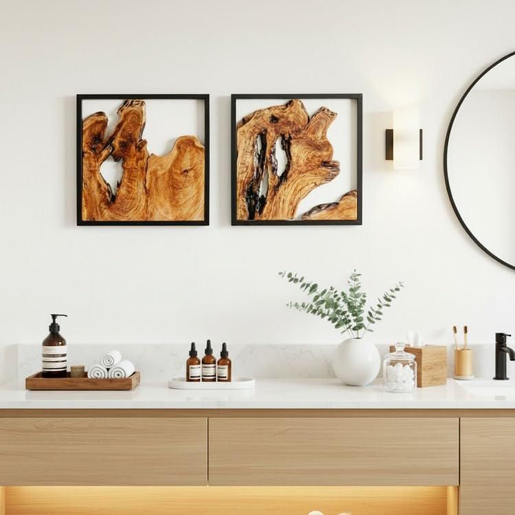 Escultura de pared WELLAND 41 cm de madera con borde natural (juego de 2)