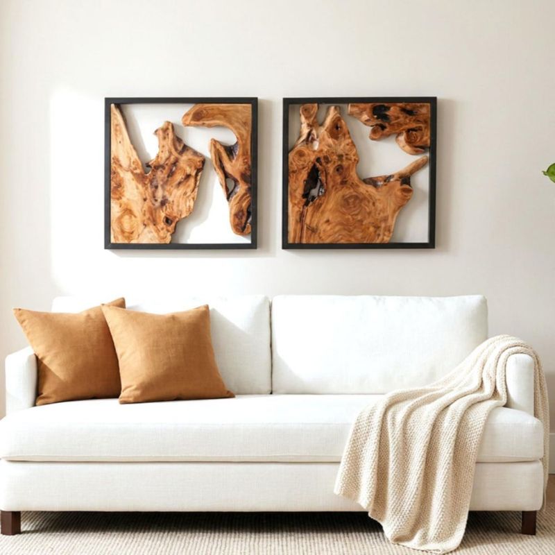 Escultura de pared WELLAND 41 cm de madera con borde natural (juego de 2)