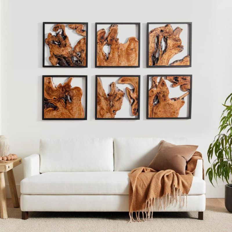 Escultura de pared WELLAND 41 cm de madera con borde natural (juego de 2)