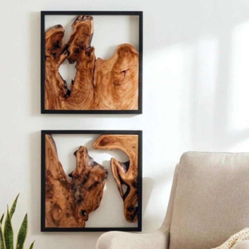 Escultura de pared WELLAND 41 cm de madera con borde natural (juego de 2)