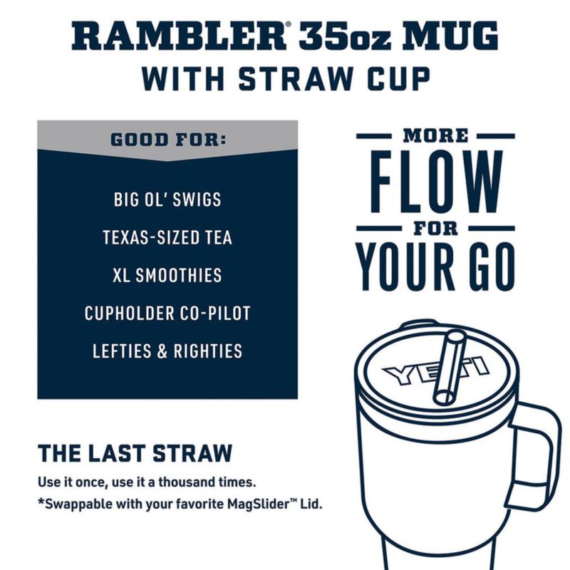 Taza YETI Rambler de 1 litro con tapa de pajita aislada al vacío inoxidable
