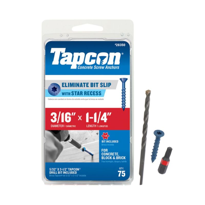 Anclajes de Concreto Tapcon 3/16 x 32 cm Cabezal Estrella 75 piezas
