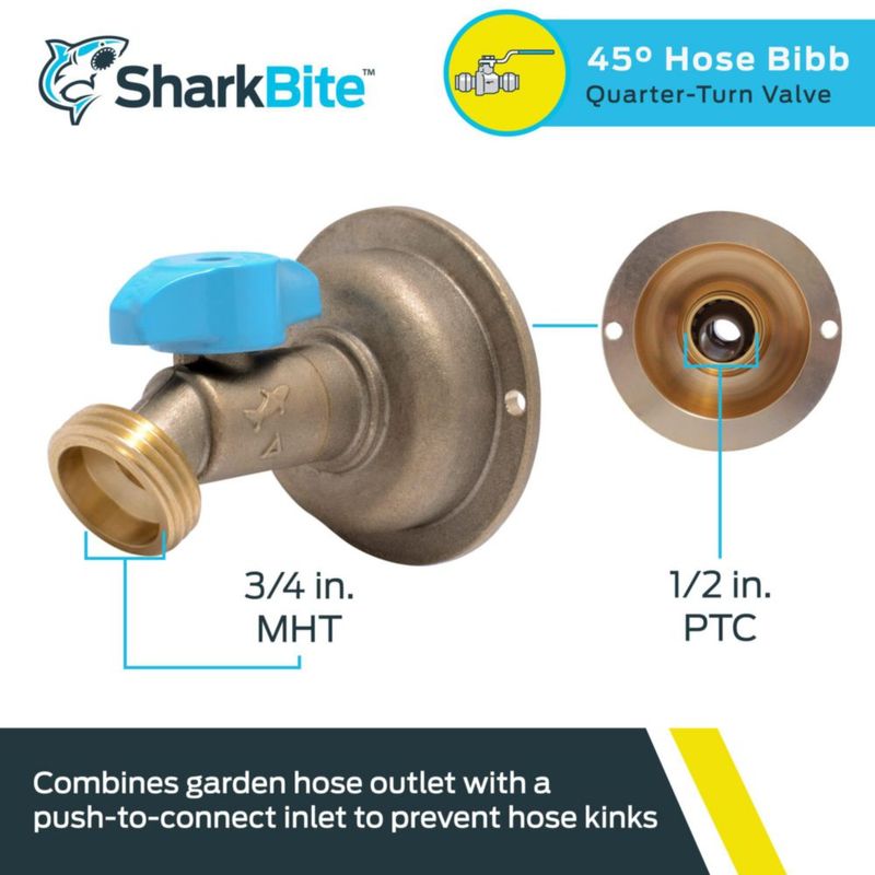 Manguera de latón MHT SharkBite de 45 grados 1/2 x 3/4 pulgadas