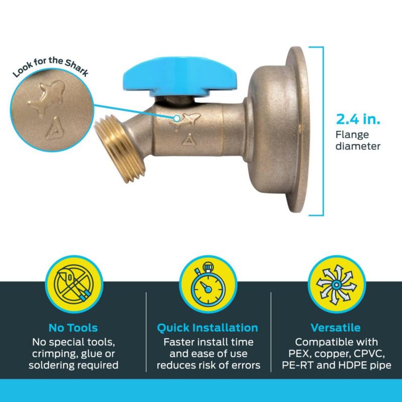 Manguera de latón MHT SharkBite de 45 grados 1/2 x 3/4 pulgadas