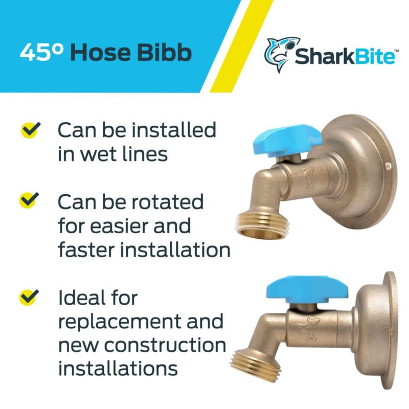 Manguera de latón MHT SharkBite de 45 grados 1/2 x 3/4 pulgadas