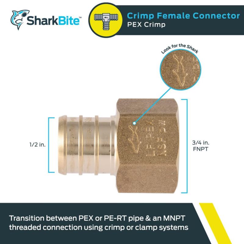 Conector de fontanería de latón Crimp Connector SharkBite de 3/4 x 1/2