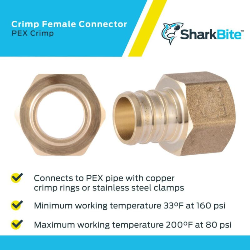 Conector de fontanería de latón Crimp Connector SharkBite de 3/4 x 1/2