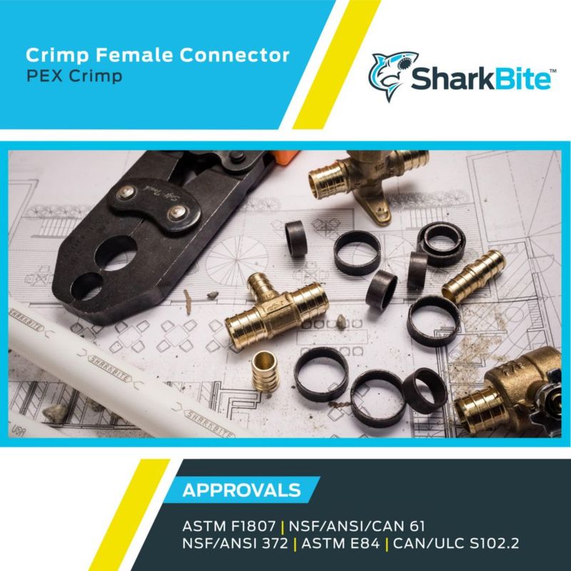Conector de fontanería de latón Crimp Connector SharkBite de 3/4 x 1/2