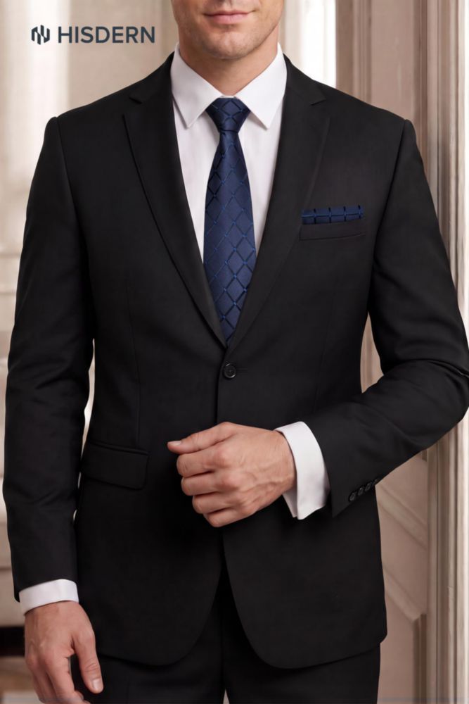 Conjunto de Corbata y Pañuelo de Bolsillo a Cuadros Azul HISDERN - Talla Única