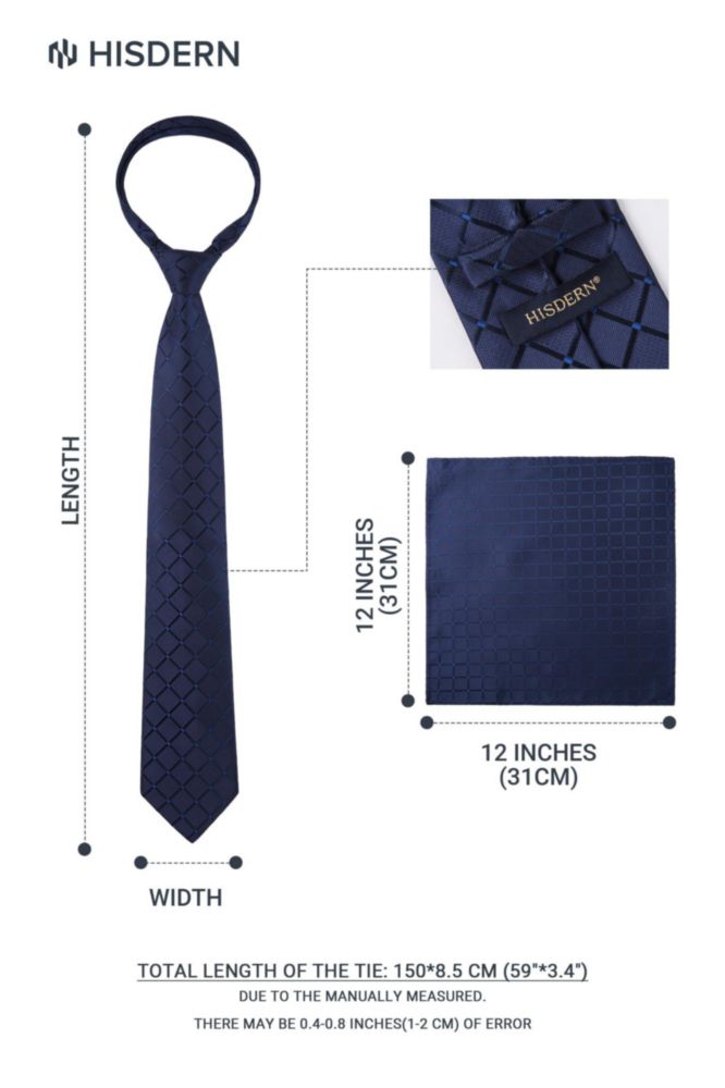 Conjunto de Corbata y Pañuelo de Bolsillo a Cuadros Azul HISDERN - Talla Única