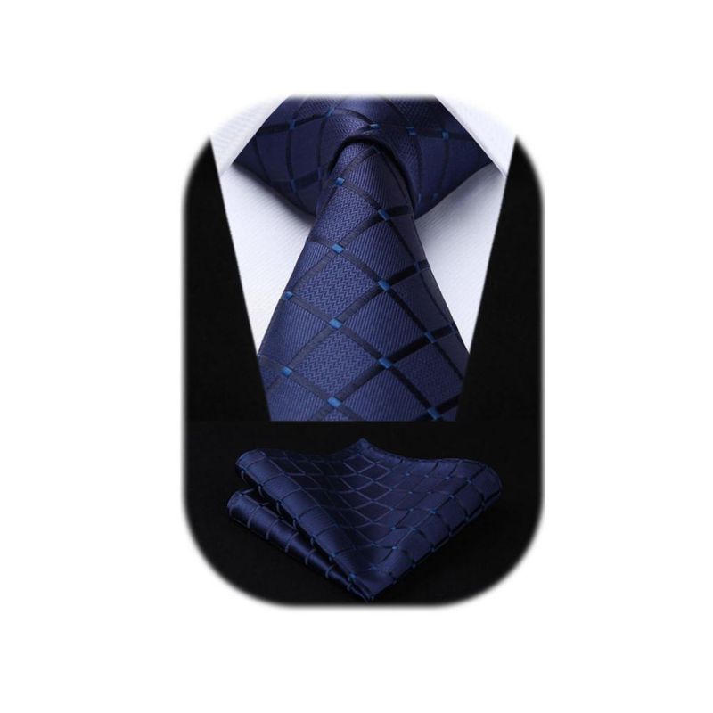 Conjunto de Corbata y Pañuelo de Bolsillo a Cuadros Azul HISDERN - Talla Única