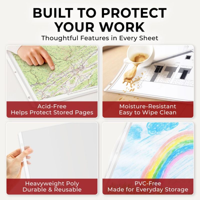 Protectores de hojas Dunwell 11x17 (paquete de 100) transparentes archivables