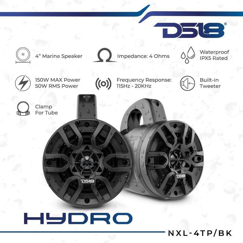 Altavoz DS18 Hydro NXL-4TP/BK de 4 pulgadas 2 vías 150 W IPX5 marino