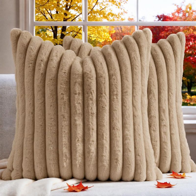 Funda de almohada MEGAYES 46 cm Caqui de piel sintética – Pack de 2
