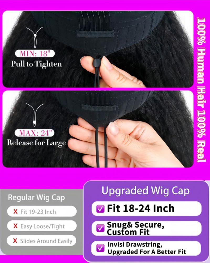 Peluca Acbhoa 51 cm Kinky Straight de Cabello Humano con Parte en U