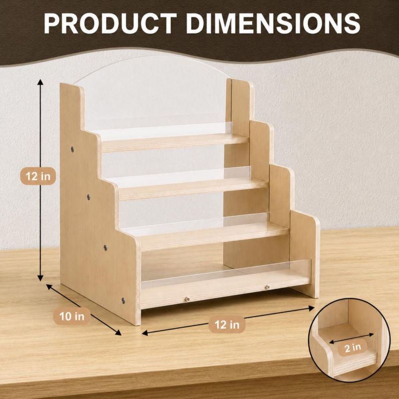 Soporte para Tarjetas Kesiya de 4 Niveles en Madera y Acrílico Transparente