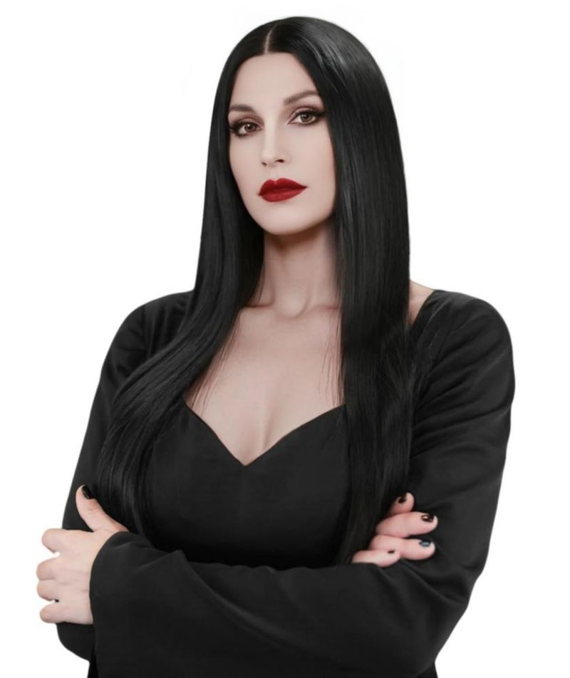 Peluca Mersi Negra 69 cm Liso para Disfraz de Halloween